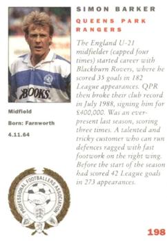 1992 Panini UK Players Collection #198 Simon Barker Back