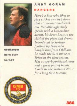 1992 Panini UK Players Collection #386 Andy Goram Back