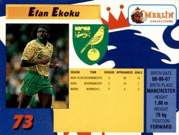 1993 Merlin's Premier League #73 Efan Ekoku Back
