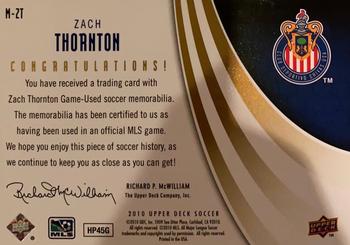 2010 Upper Deck MLS - MLS Materials #M-ZT Zach Thornton Back