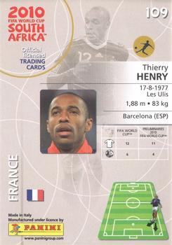 2010 Panini Premium World Cup #109 Thierry Henry Back