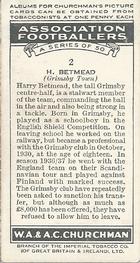 1938 Churchman's Association Footballers 1st Series #2 Harry Betmead Back
