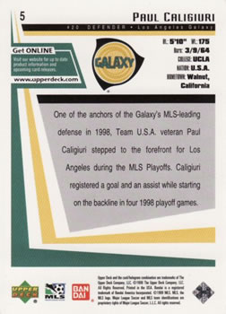 1999 Upper Deck MLS #5 Paul Caligiuri Back