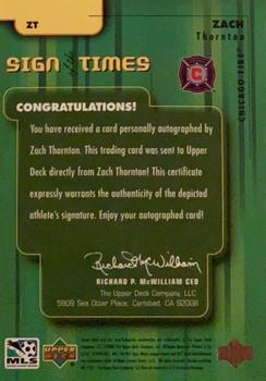 2000 Upper Deck MLS - Sign of the Times #ZT Zach Thornton Back