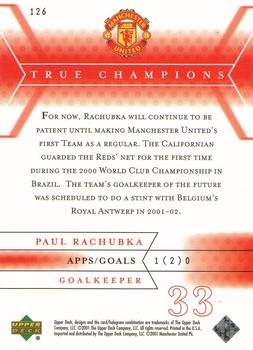 2001 Upper Deck Manchester United #126 Paul Rachubka Back