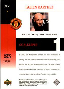 2003 Upper Deck Manchester United #97 Fabien Barthez Back