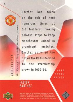 2003 Upper Deck Manchester United Mini Playmakers #1 Fabien Barthez Back
