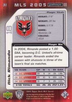 2005 Upper Deck MLS #31 Nick Rimando Back