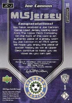 2005 Upper Deck MLS - MLS Jersey #JC-J Joe Cannon Back