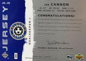 2006 Upper Deck MLS - Jerseys #JE-JO Joe Cannon Back