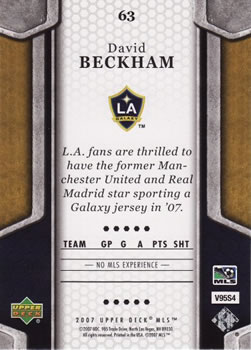 2007 Upper Deck MLS #63 David Beckham Back