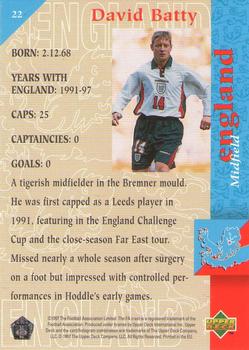 1998 Upper Deck England #22 David Batty Back