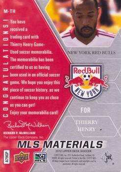 2012 Upper Deck MLS - MLS Materials #M-TH Thierry Henry Back