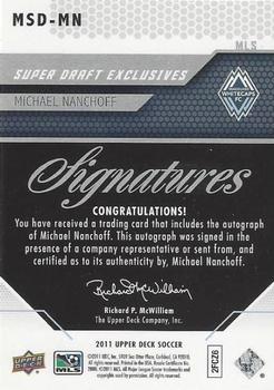 2011 Upper Deck MLS - MLS Super Draft Exclusives Signatures #MSD-MN Michael Nanchoff Back