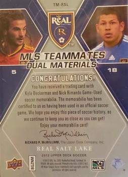 2012 Upper Deck MLS - MLS Teammates Dual Materials #TM-RSL Nick Rimando / Kyle Beckerman Back
