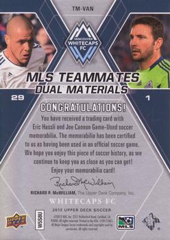 2012 Upper Deck MLS - MLS Teammates Dual Materials #TM-VAN1 Joe Cannon / Eric Hassli Back