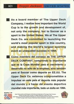 1993 Upper Deck World Cup Preview (English/Spanish) - Honorary Captains #HC1 Reggie Jackson Back