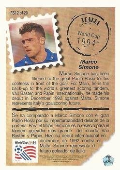 1993 Upper Deck World Cup Preview (English/Spanish) - Future Stars #FS12 Marco Simone Back
