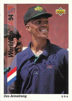 1993 Upper Deck World Cup Preview (English/Spanish) - USA Autographed #15 Desmond Armstrong Front