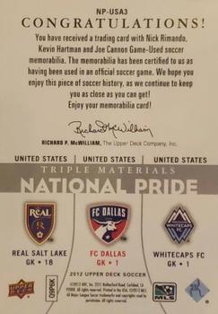 2012 Upper Deck MLS - National Pride Triple Materials #NP-USA3 Nick Rimando / Kevin Hartman / Joe Cannon Back