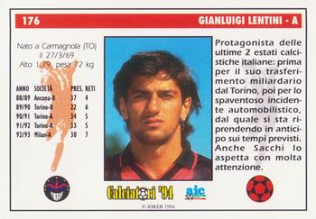 1994 Joker Italian League #176 Gianluigi Lentini Back