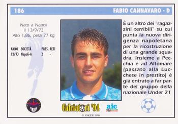 1994 Joker Italian League #186 Fabio Cannavaro Back