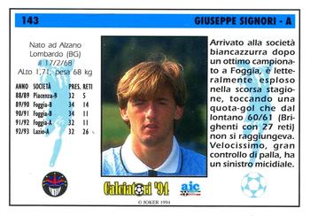 1994 Joker Italian League #143 Giuseppe Signori Back