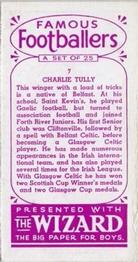 1955 D.C. Thomson / The Wizard Famous Footballers Coloured Mauve back #7 Charlie Tully Back