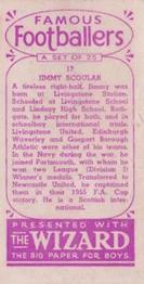 1955 D.C. Thomson / The Wizard Famous Footballers Coloured Mauve back #17 Jimmy Scoular Back