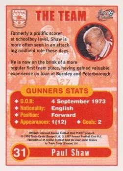 1997-98 Futera Arsenal Fans' Selection #31 Paul Shaw Back
