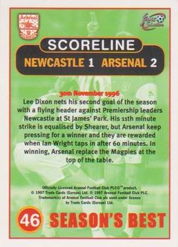 1997-98 Futera Arsenal Fans' Selection #46 Newcastle 1 Arsenal 2 Back