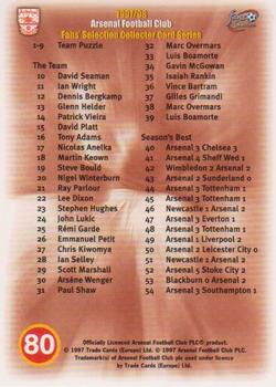 1997-98 Futera Arsenal Fans' Selection #80 Checklist 1 Back