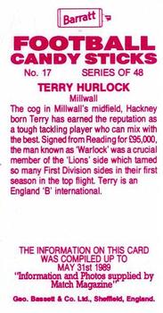 1989-90 Barratt Football Candy Sticks #17 Terry Hurlock Back