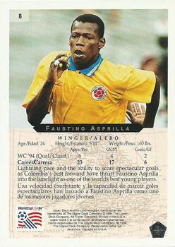 1994 Upper Deck World Cup Heroes and All-Stars #8 Faustino Asprilla Back