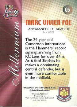 2000 Futera Fans Selection West Ham - Foil #5 Marc-Vivien Foe Back