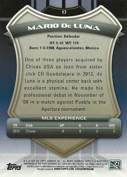 2013 Topps MLS #17 Mario de Luna Back