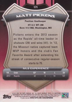 2013 Topps MLS #171 Matt Pickens Back