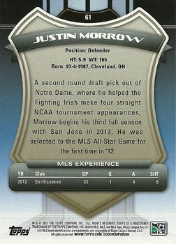 2013 Topps MLS #61 Justin Morrow Back