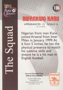 2000 Futera Fans Selection Arsenal #106 Nwankwo Kanu Back
