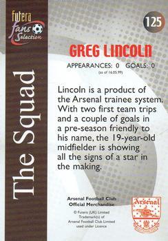 2000 Futera Fans Selection Arsenal - Foil #125 Greg Lincoln Back