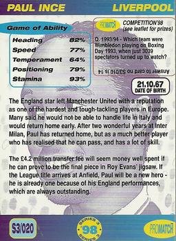 1998 Pro Match #20 Paul Ince Back
