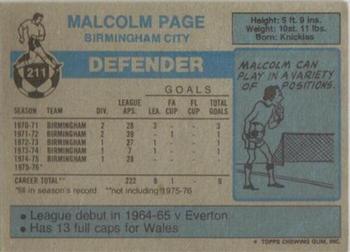 1976-77 Topps Footballer #211 Malcolm Page Back