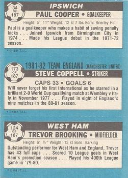 1981-82 Topps Footballer #34 / 173 / 124 Paul Cooper / Steve Coppell / Trevor Brooking Back