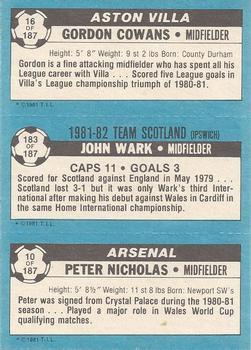 1981-82 Topps Footballer #16 / 183 / 10 Gordon Cowans / John Wark / Peter Nicholas Back