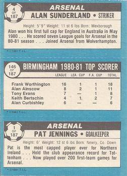 1981-82 Topps Footballer #4 / 146 / 1 Alan Sunderland / Frank Worthington  / Pat Jennings Back
