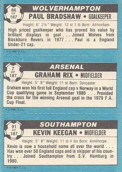 1981-82 Topps Footballer #86 / 7 /91 Paul Bradshaw / Graham Rix / Kevin Keegan Back