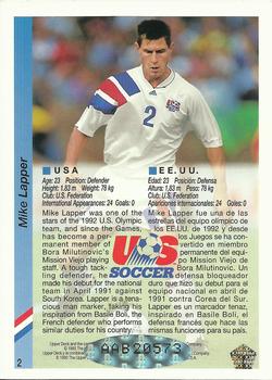 1993 Upper Deck World Cup Preview (English/Spanish) - USA Autographed Factory #2 Mike Lapper Back