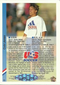1993 Upper Deck World Cup Preview (English/Spanish) - USA Autographed Factory #13 Cobi Jones Back