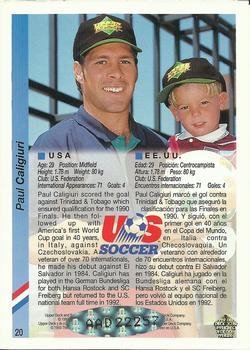 1993 Upper Deck World Cup Preview (English/Spanish) - USA Autographed Factory #20 Paul Caligiuri Back