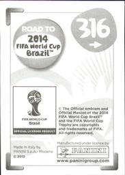 2013 Panini Road to 2014 FIFA World Cup Brazil Stickers #316 Joao Pereira Back